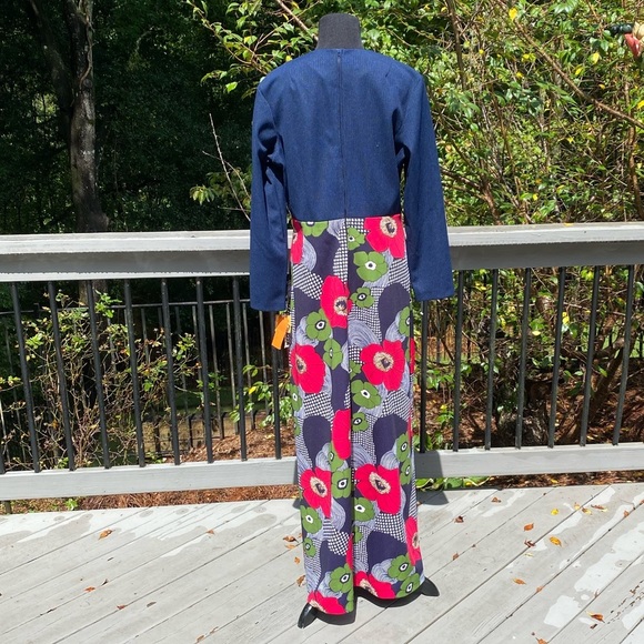 Deadstock NWT 60s 70 Flower Power Mod Ribbed Knit Bold Floral Hostess Maxi Dress - Picture 4 of 10